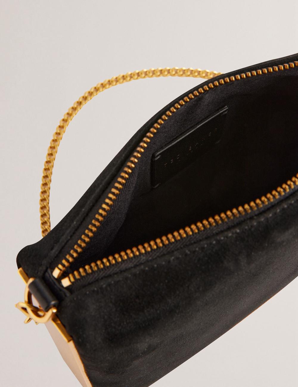Black Ted Baker JEINER - Suede Clutch With Hardware Sides Women Clutch Bag | SG  0719-PVEOL