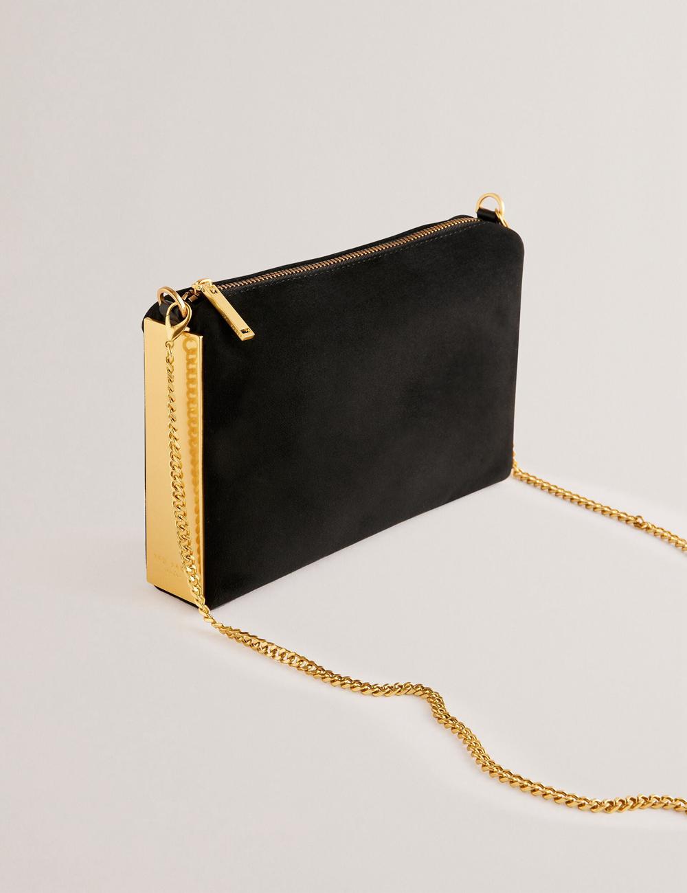 Black Ted Baker JEINER - Suede Clutch With Hardware Sides Women Clutch Bag | SG  0719-PVEOL