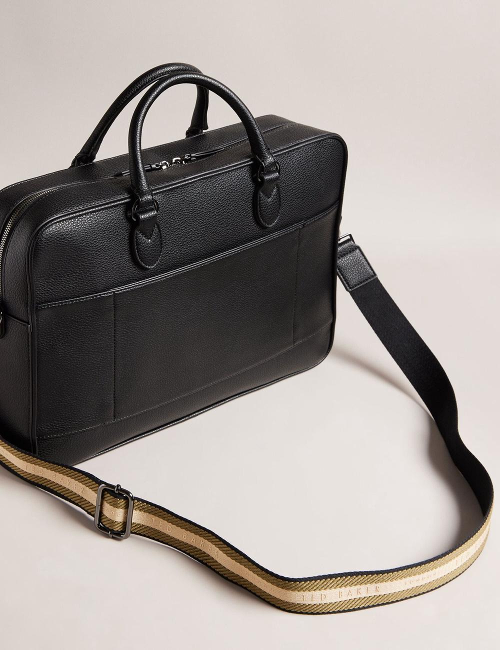 Black Ted Baker KADEN - Branded Webbing PU Leather Document Men Shoulder Bags | SG  0748-TXMWK