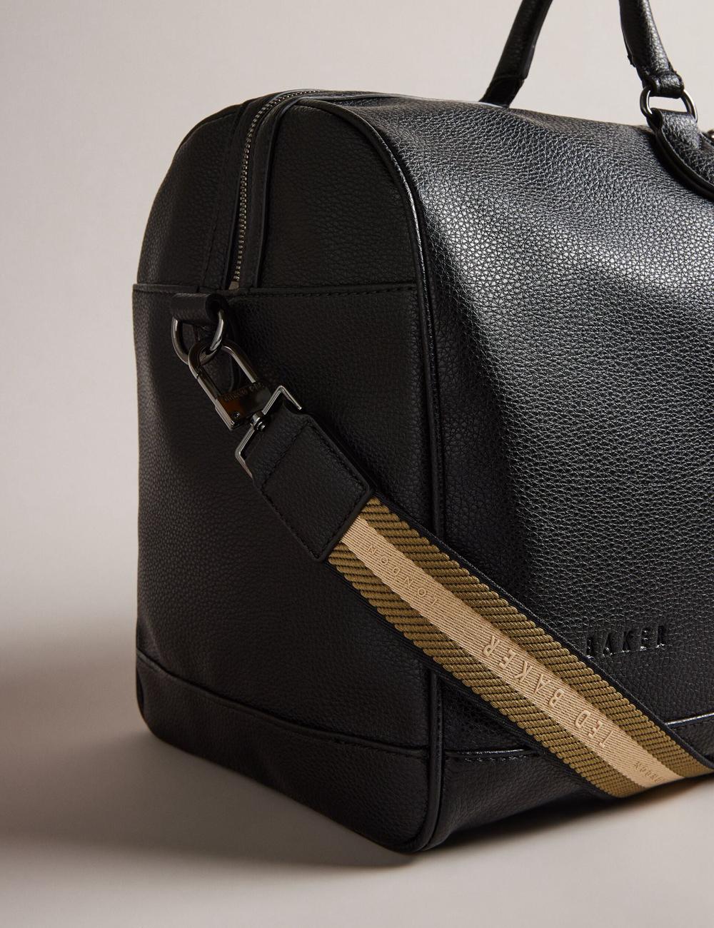 Black Ted Baker KALVIN - Webbing Faux Leather Men Holdall Bags | SG  3789-APOMR