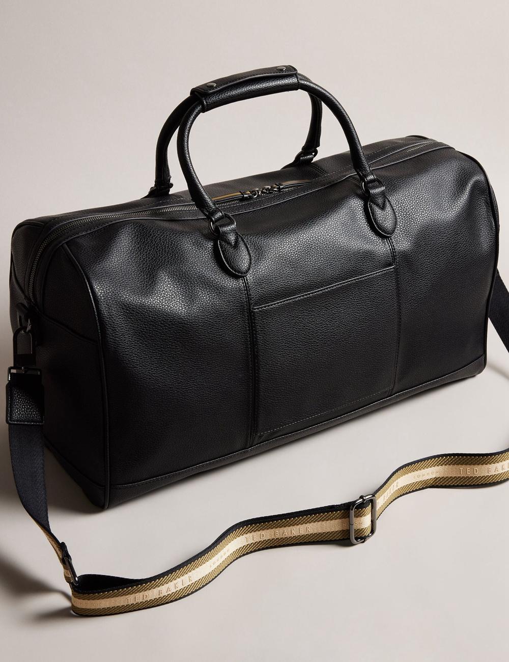 Black Ted Baker KALVIN - Webbing Faux Leather Men Holdall Bags | SG  3789-APOMR