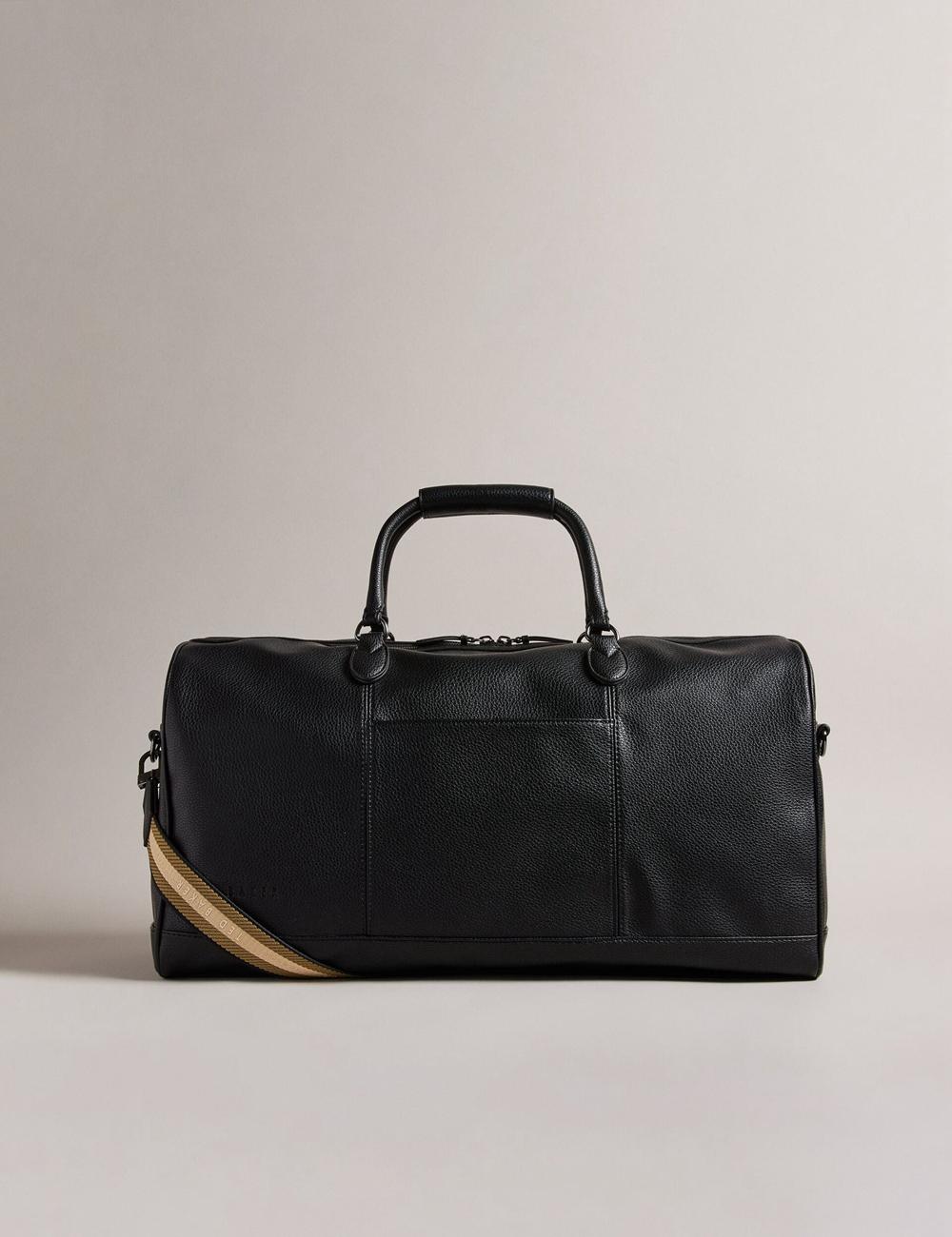 Black Ted Baker KALVIN - Webbing Faux Leather Men Holdall Bags | SG  3789-APOMR