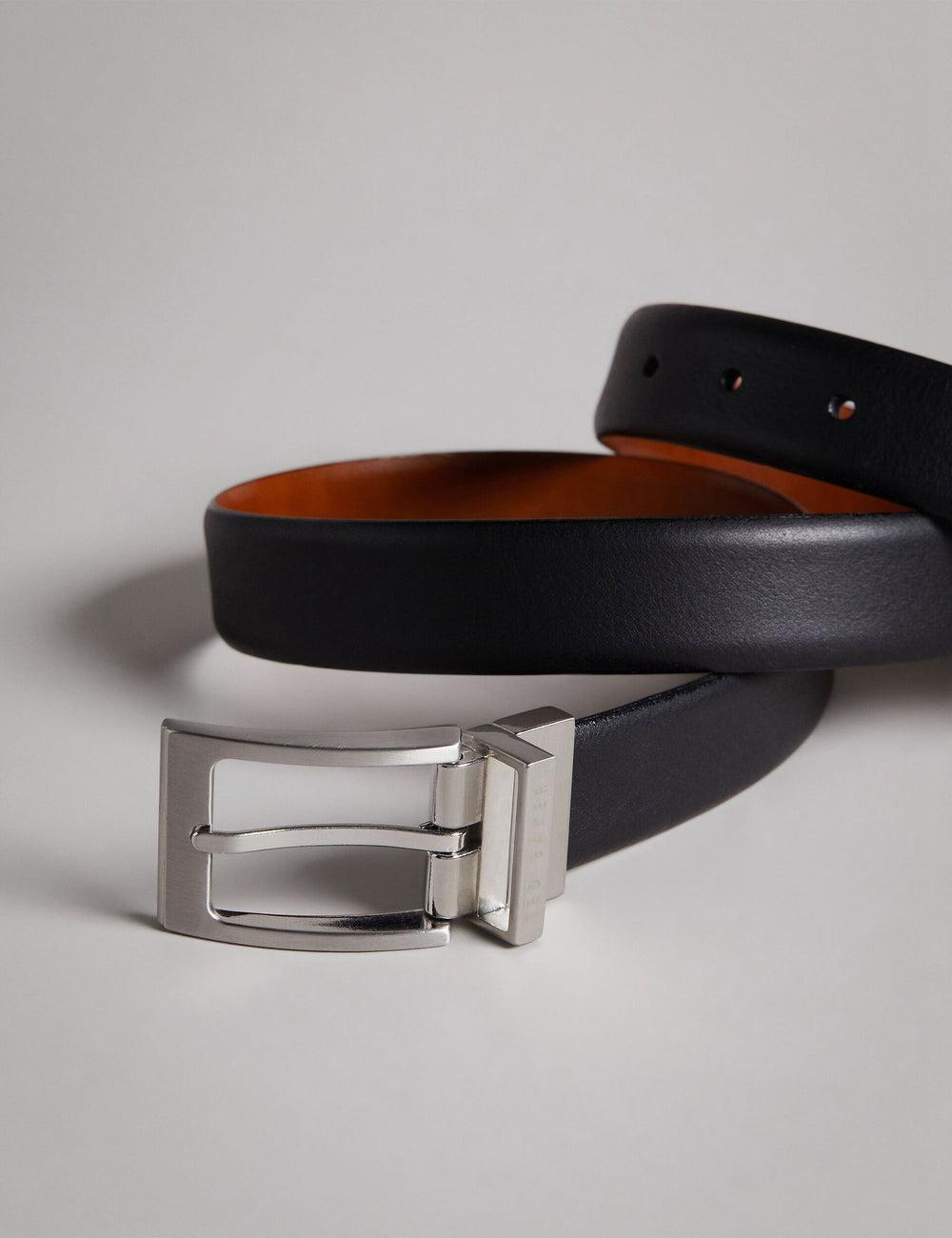 Black Ted Baker KARMER - Reversible Smooth Leather Men Belts | SG  4673-ROUHI