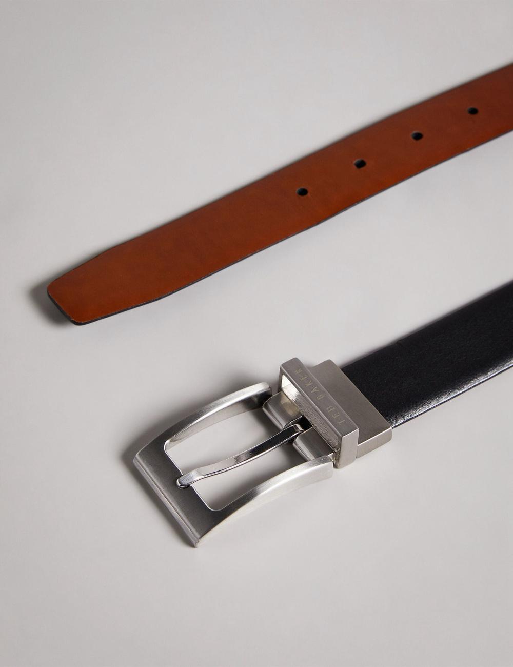 Black Ted Baker KARMER - Reversible Smooth Leather Men Belts | SG  4673-ROUHI