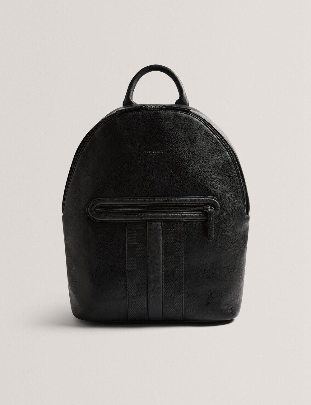 Black Ted Baker KEIIGAN - Striped Panel PU Reporter Men Backpacks | SG  7140-MXVCH