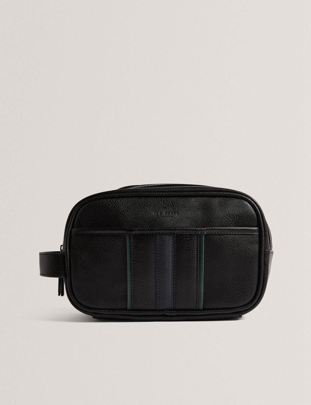 Black Ted Baker KEILAB - Faux Leather Striped Panel Men Wash Bags | SG  2709-ICMZO