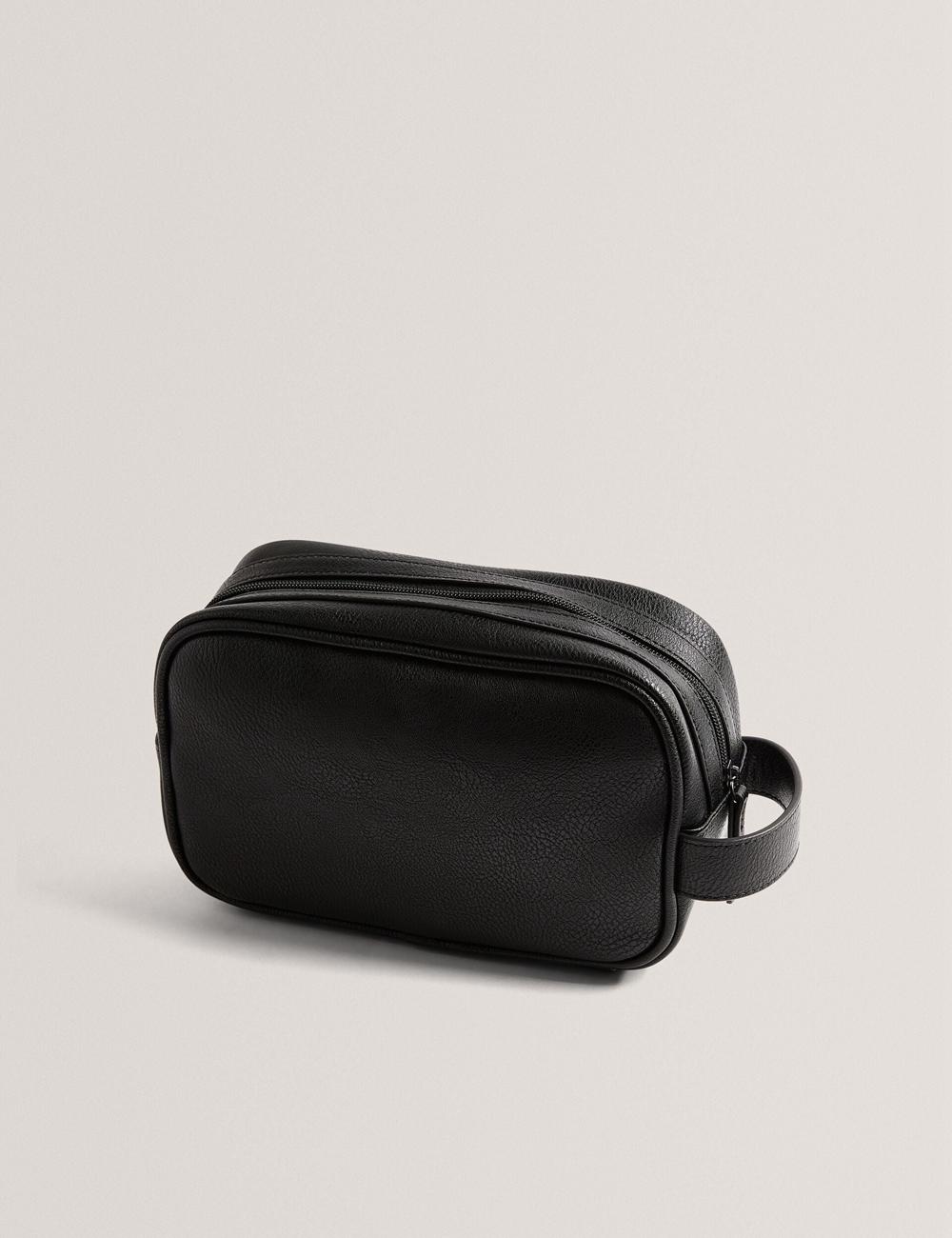 Black Ted Baker KEILAB - Faux Leather Striped Panel Men Wash Bags | SG  2709-ICMZO