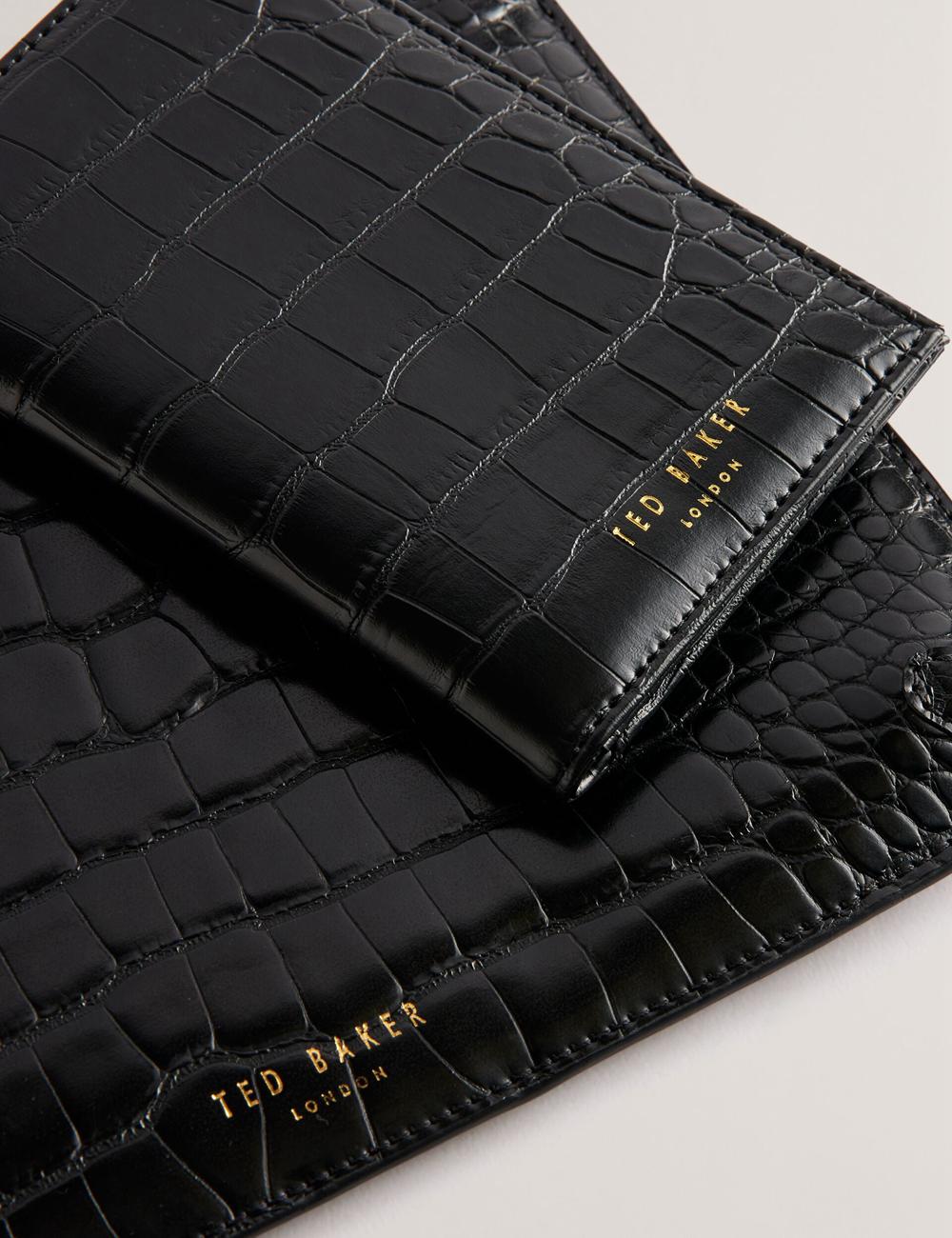 Black Ted Baker KELLIII - Croc Texture Passport Cover And Travel Pouch Travel Women Wallets | SG  9176-QTDKI