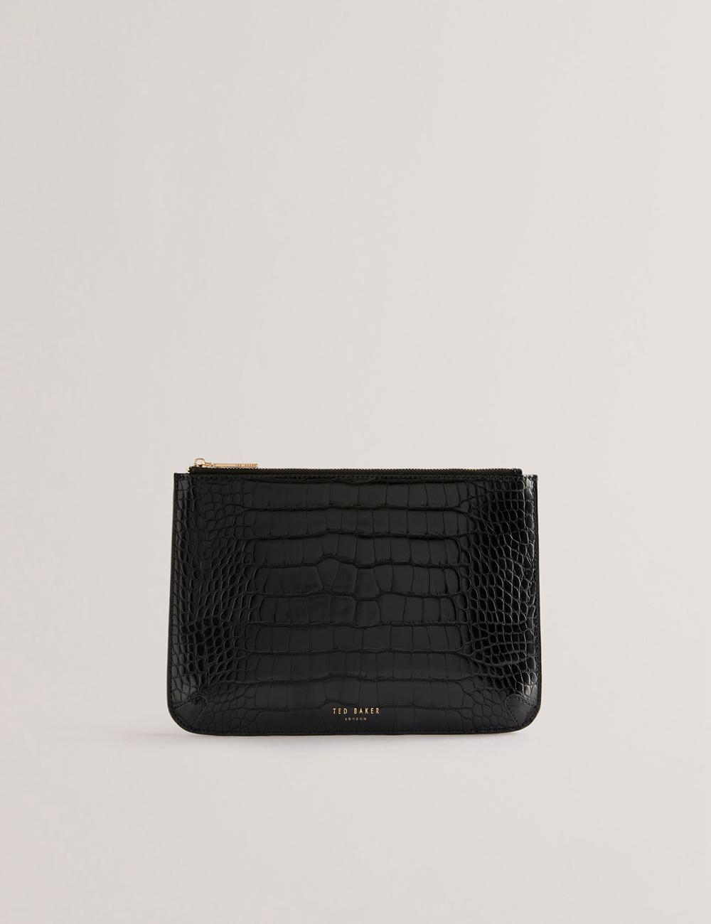 Black Ted Baker KELLIII - Croc Texture Passport Cover And Travel Pouch Travel Women Wallets | SG  9176-QTDKI