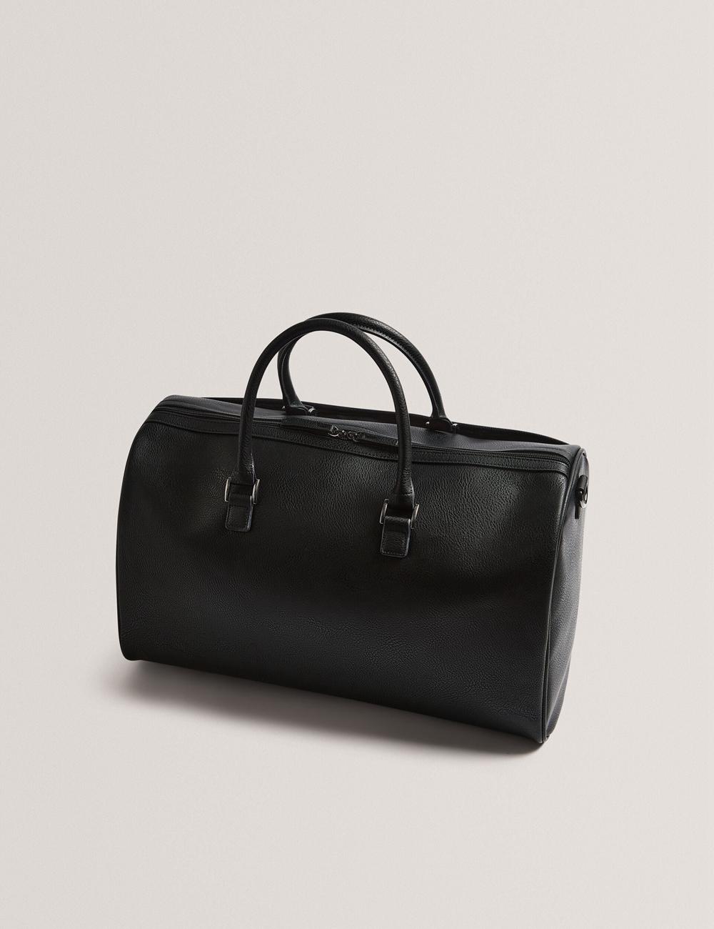 Black Ted Baker KELVIN - Striped Panel Faux Leather Men Holdall Bags | SG  6281-HTNEM