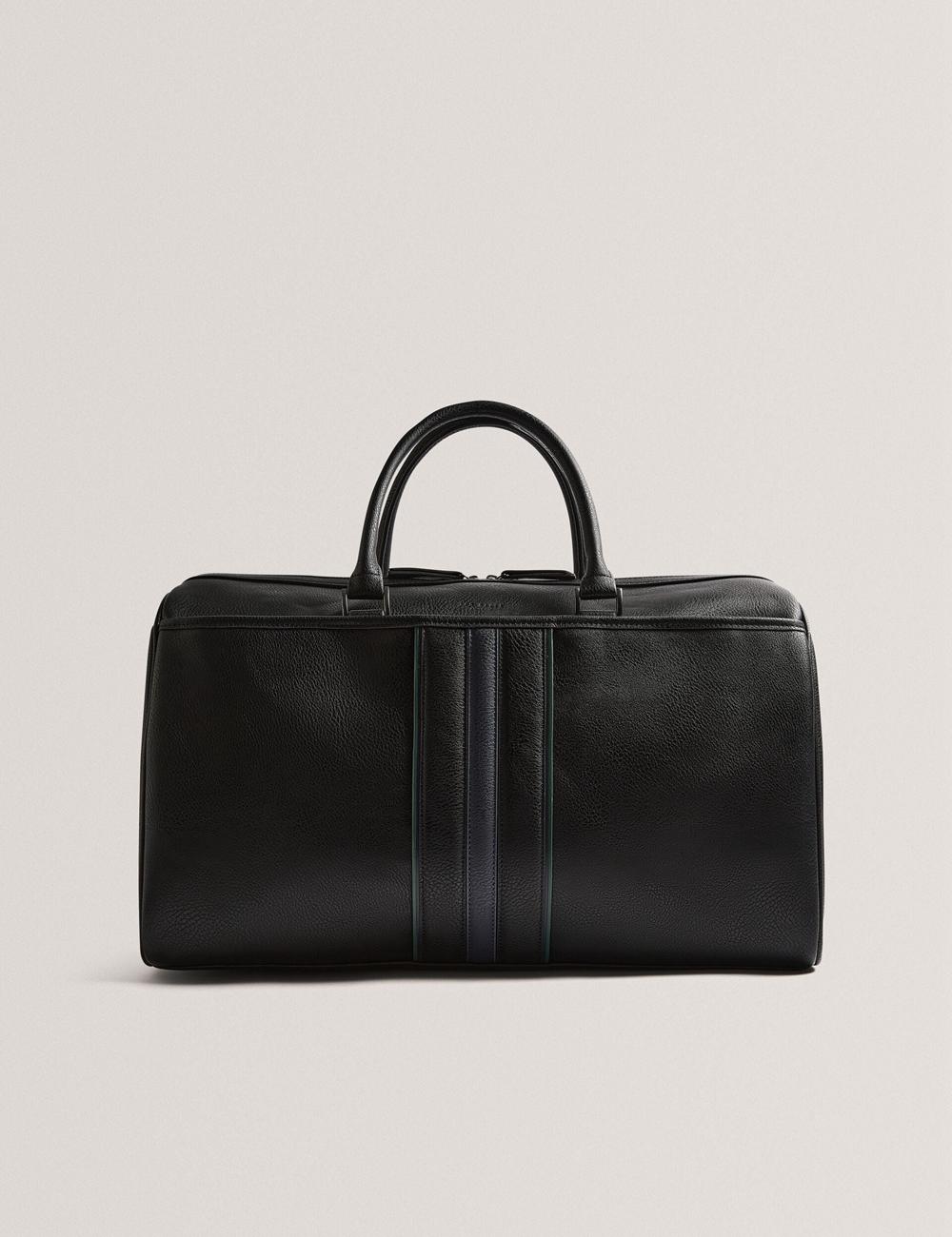 Black Ted Baker KELVIN - Striped Panel Faux Leather Men Holdall Bags | SG  6281-HTNEM
