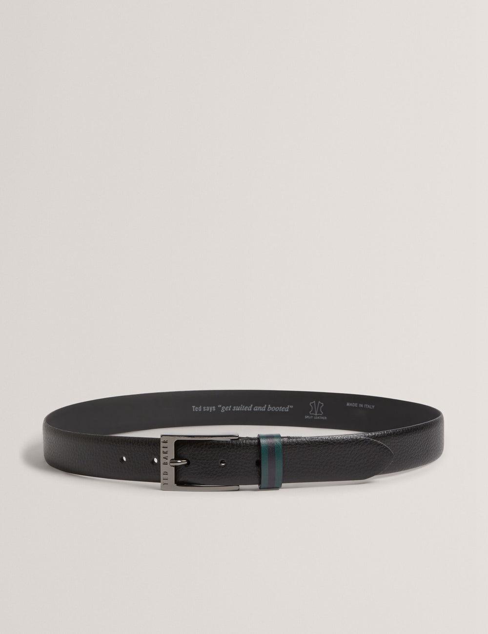 Black Ted Baker KENDON - Grained Leather With Striped Loop Men Belts | SG  0389-VCEAK
