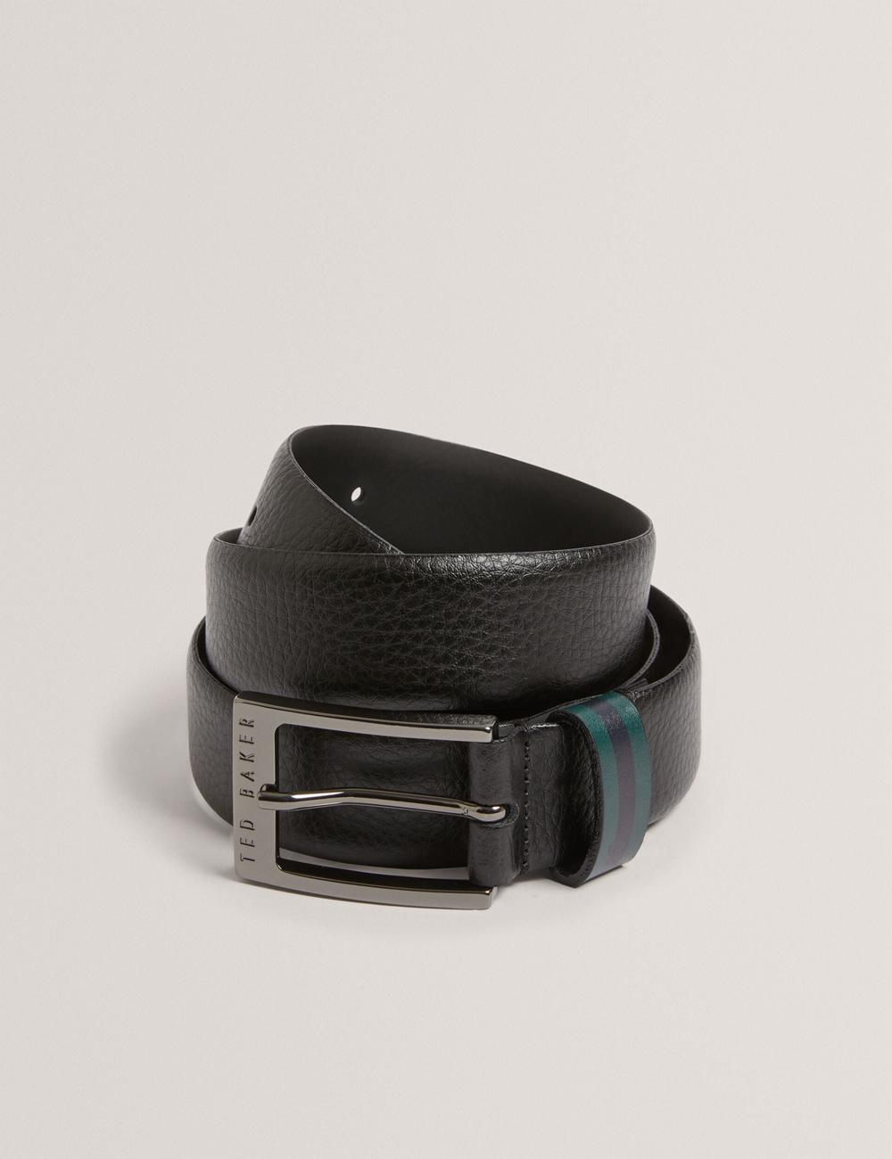 Black Ted Baker KENDON - Grained Leather With Striped Loop Men Belts | SG  0389-VCEAK