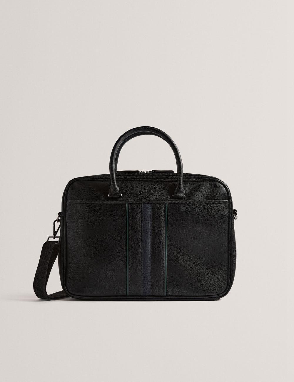 Black Ted Baker KENRIIK - Faux Leather Striped Panel Men Document Bags | SG  6291-NGFBT