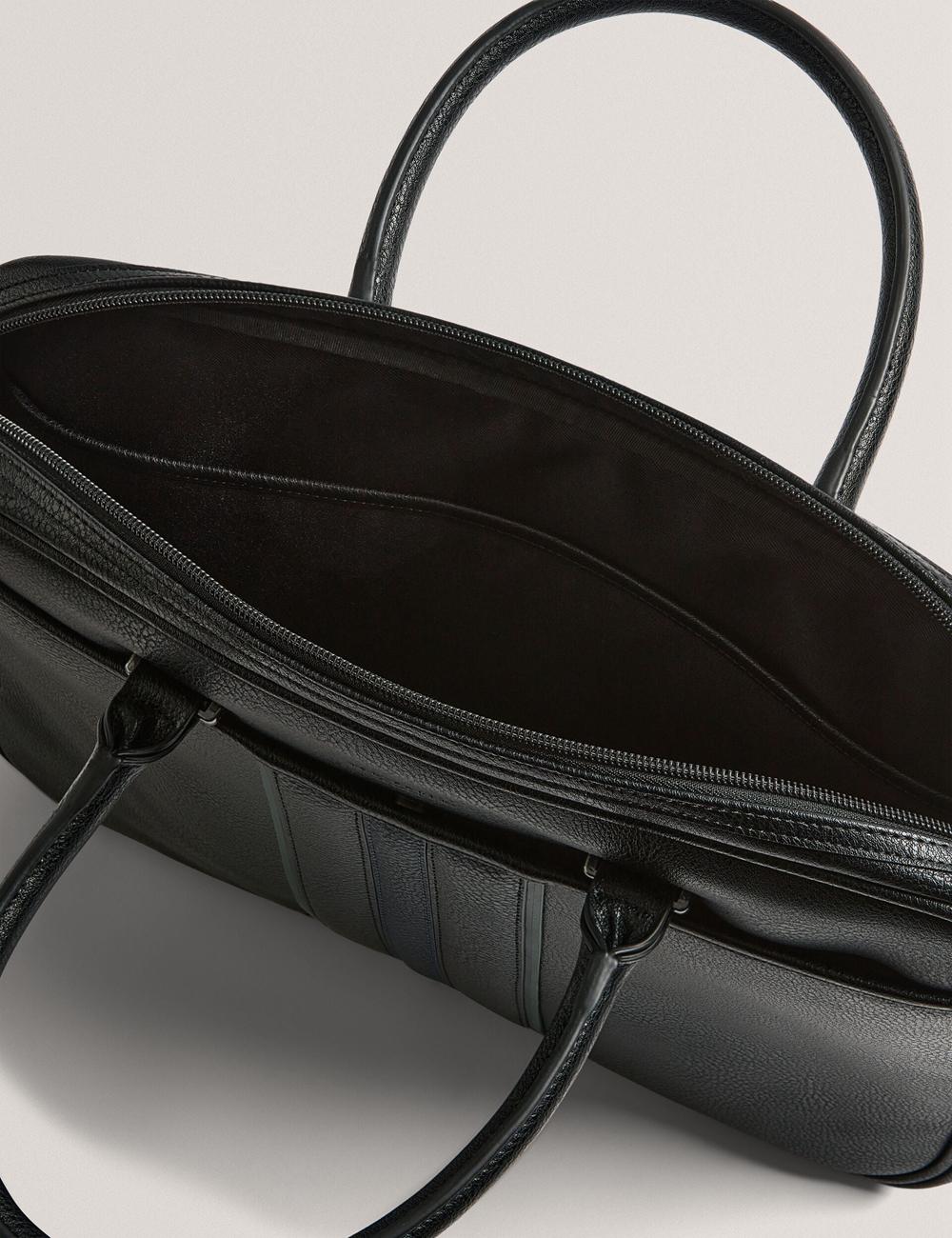 Black Ted Baker KENRIIK - Faux Leather Striped Panel Men Document Bags | SG  6291-NGFBT