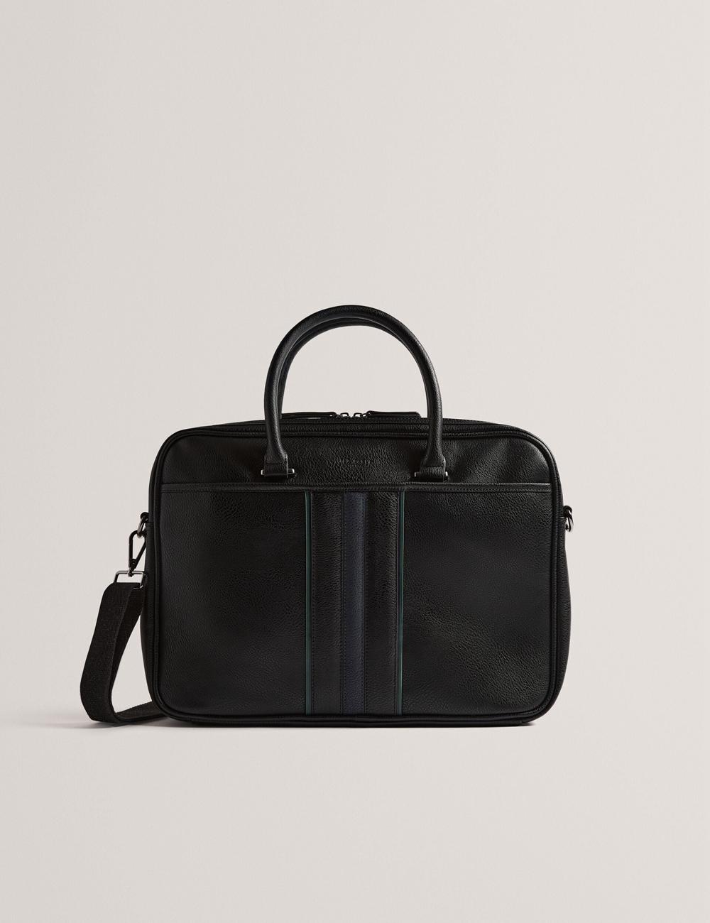 Black Ted Baker KENRIIK - Faux Leather Striped Panel Men Document Bags | SG  6291-NGFBT