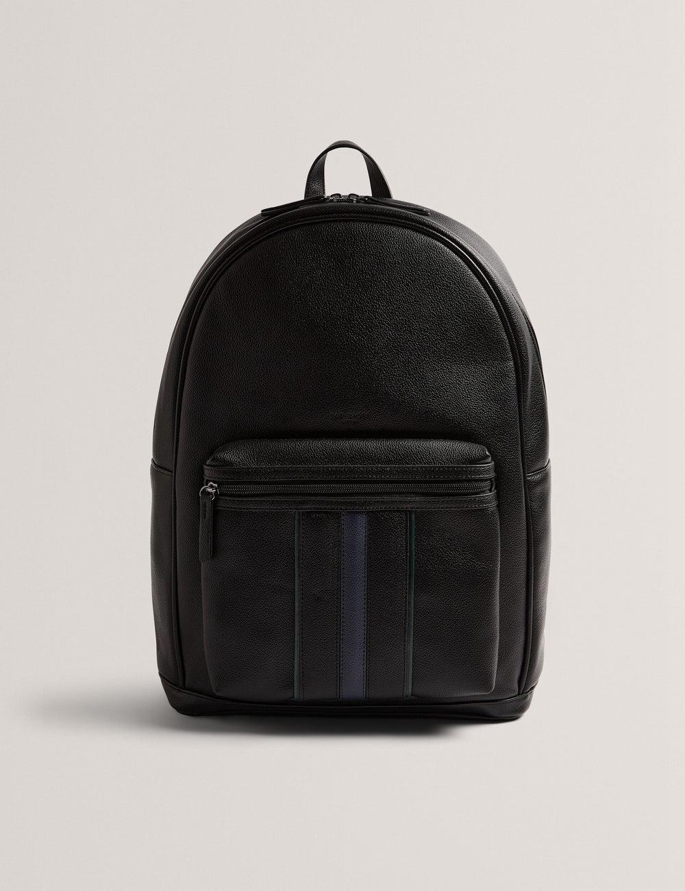 Black Ted Baker KEVIIN - Faux Leather Striped Panel Men Backpacks | SG  2714-TIWBA