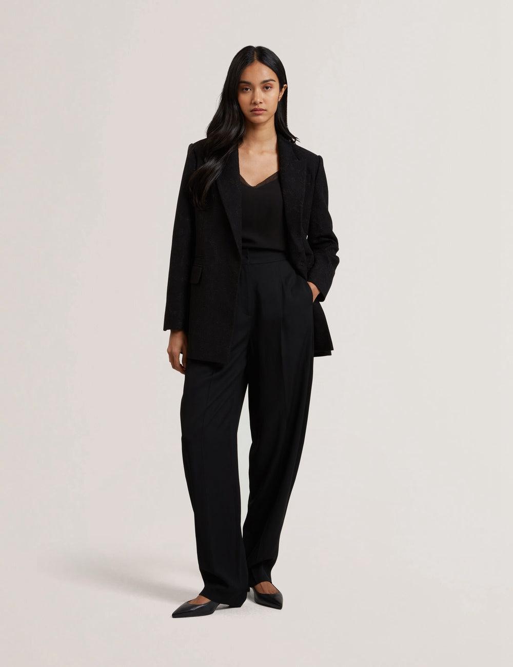 Black Ted Baker KIOLLI - Wool Blend Barrel Leg Tailored Women Trousers | SG  1680-BMJKL