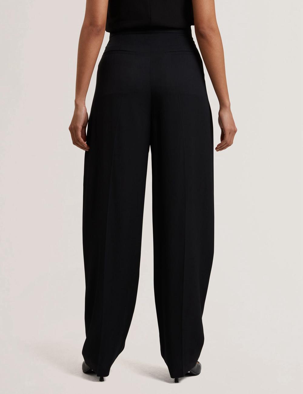 Black Ted Baker KIOLLI - Wool Blend Barrel Leg Tailored Women Trousers | SG  1680-BMJKL