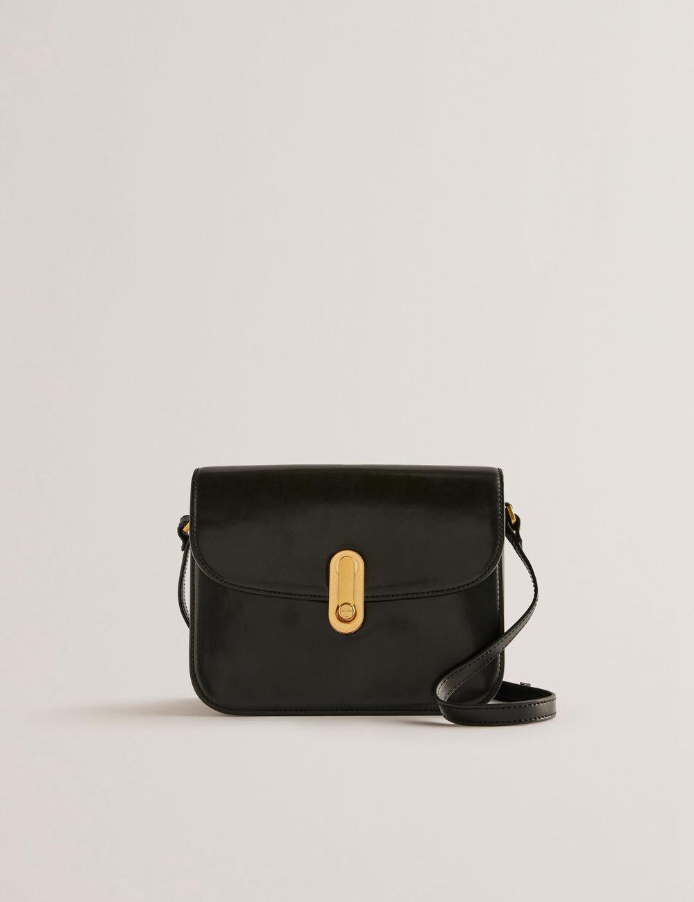 Black Ted Baker KKAYLI - Polished Leather Crossbody Satchel Women Satchel Bags | SG  7053-COFZA