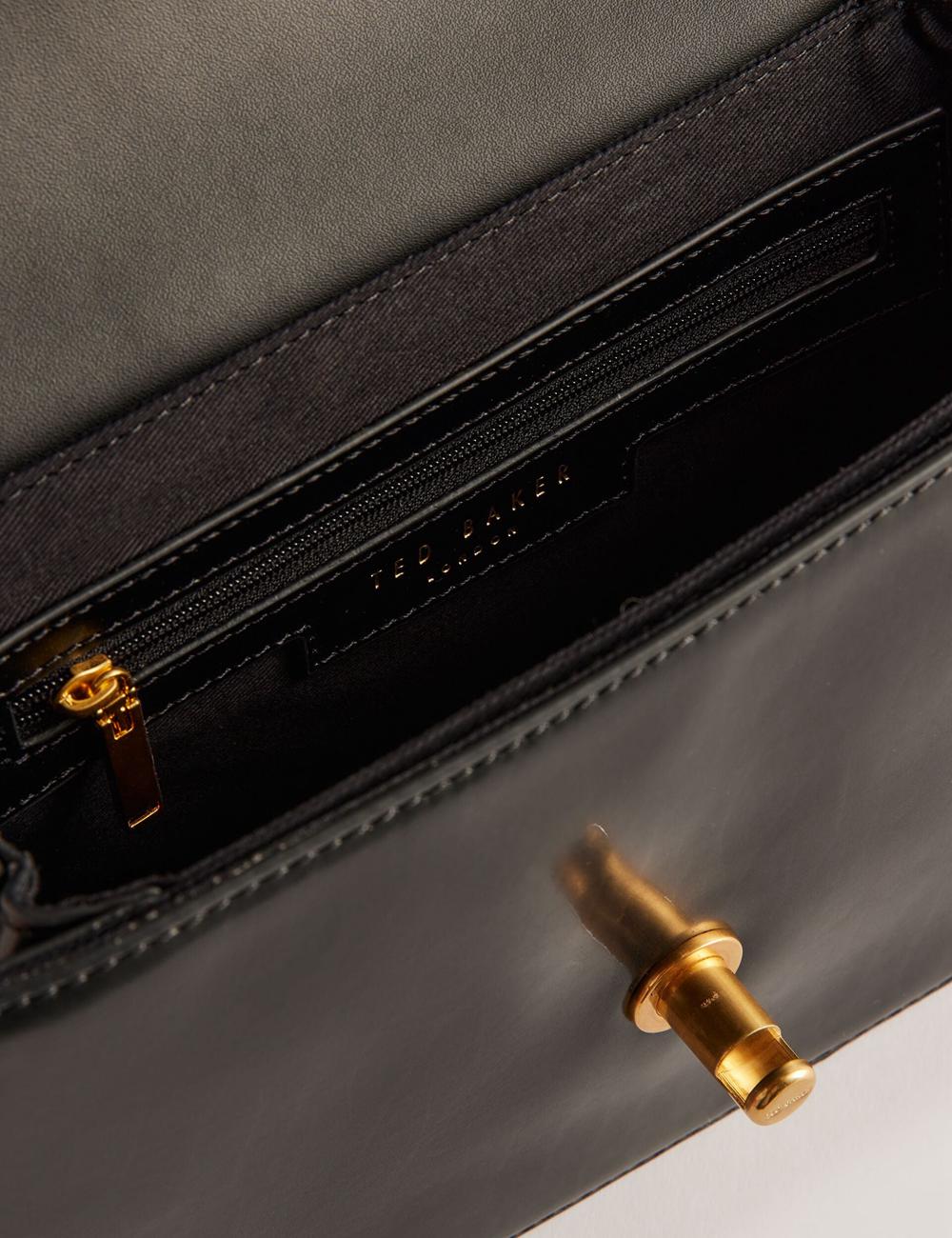 Black Ted Baker KKAYLI - Polished Leather Crossbody Satchel Women Satchel Bags | SG  7053-COFZA