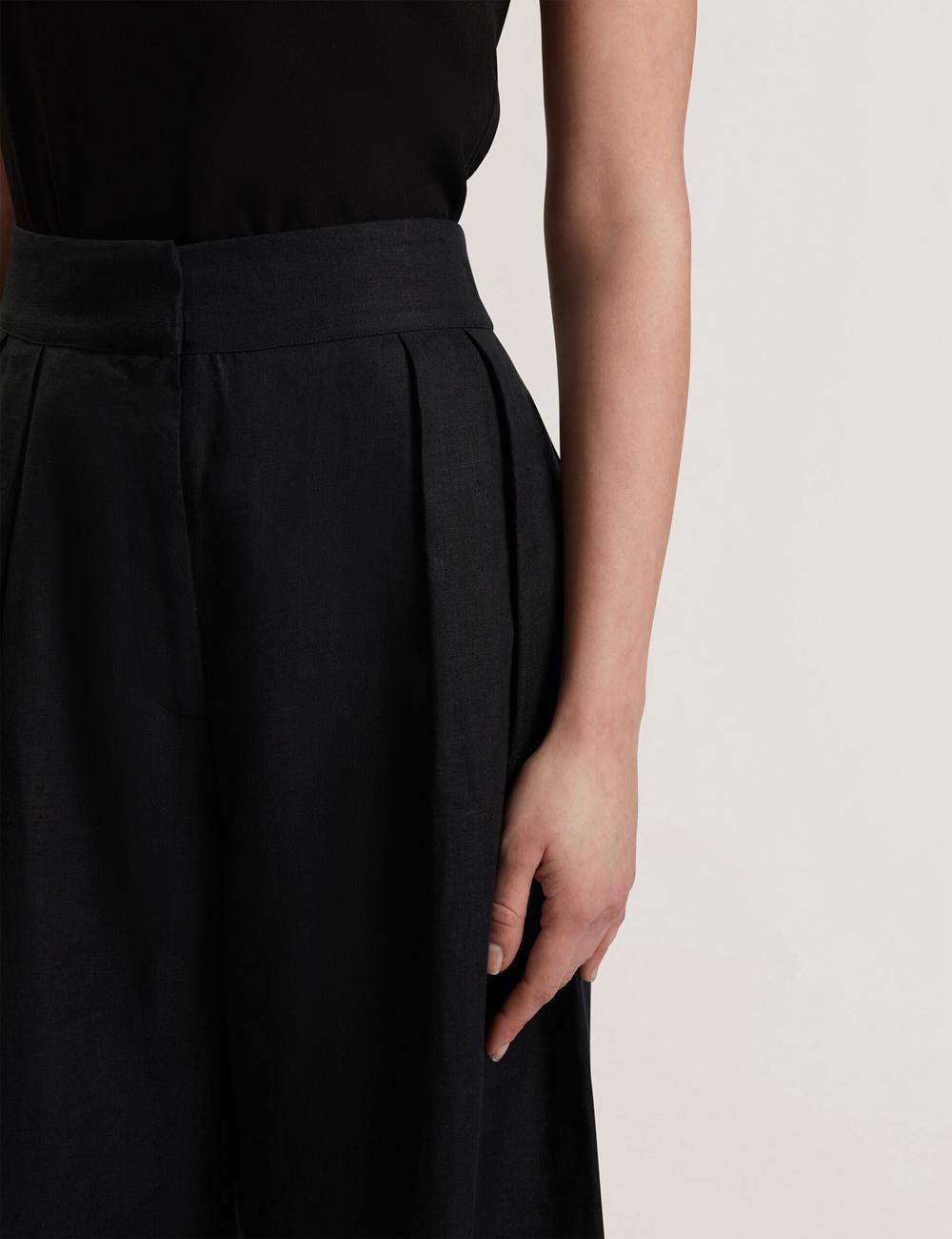Black Ted Baker KYFAAT - Pure Linen Tailored Wide Leg Women Trousers | SG  7581-HUDWX