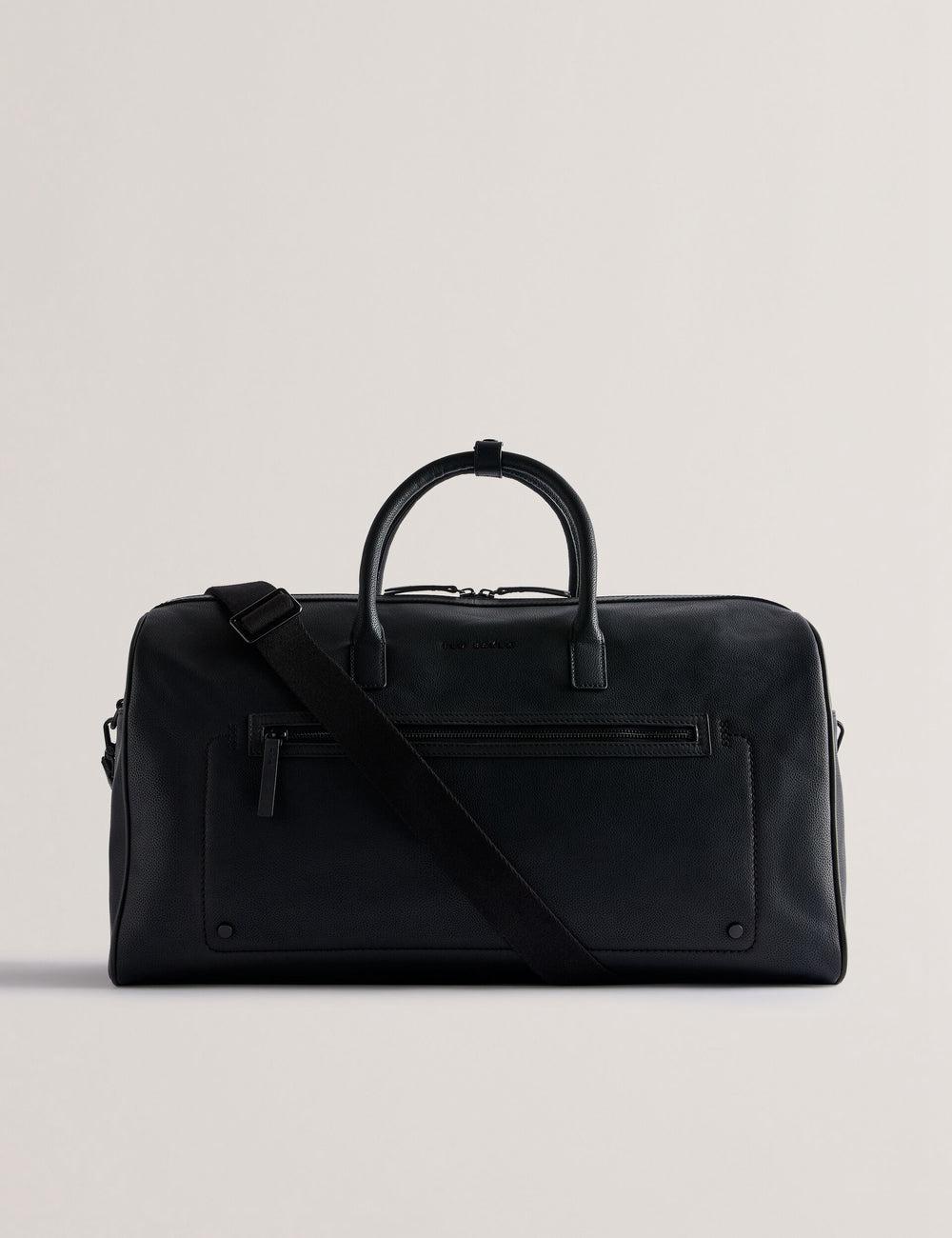 Black Ted Baker LANDERS - Textured Leather Zip Pocket Men Holdall Bags | SG  8021-BKTHJ