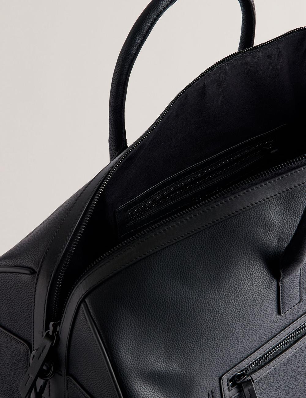 Black Ted Baker LANDERS - Textured Leather Zip Pocket Men Holdall Bags | SG  8021-BKTHJ