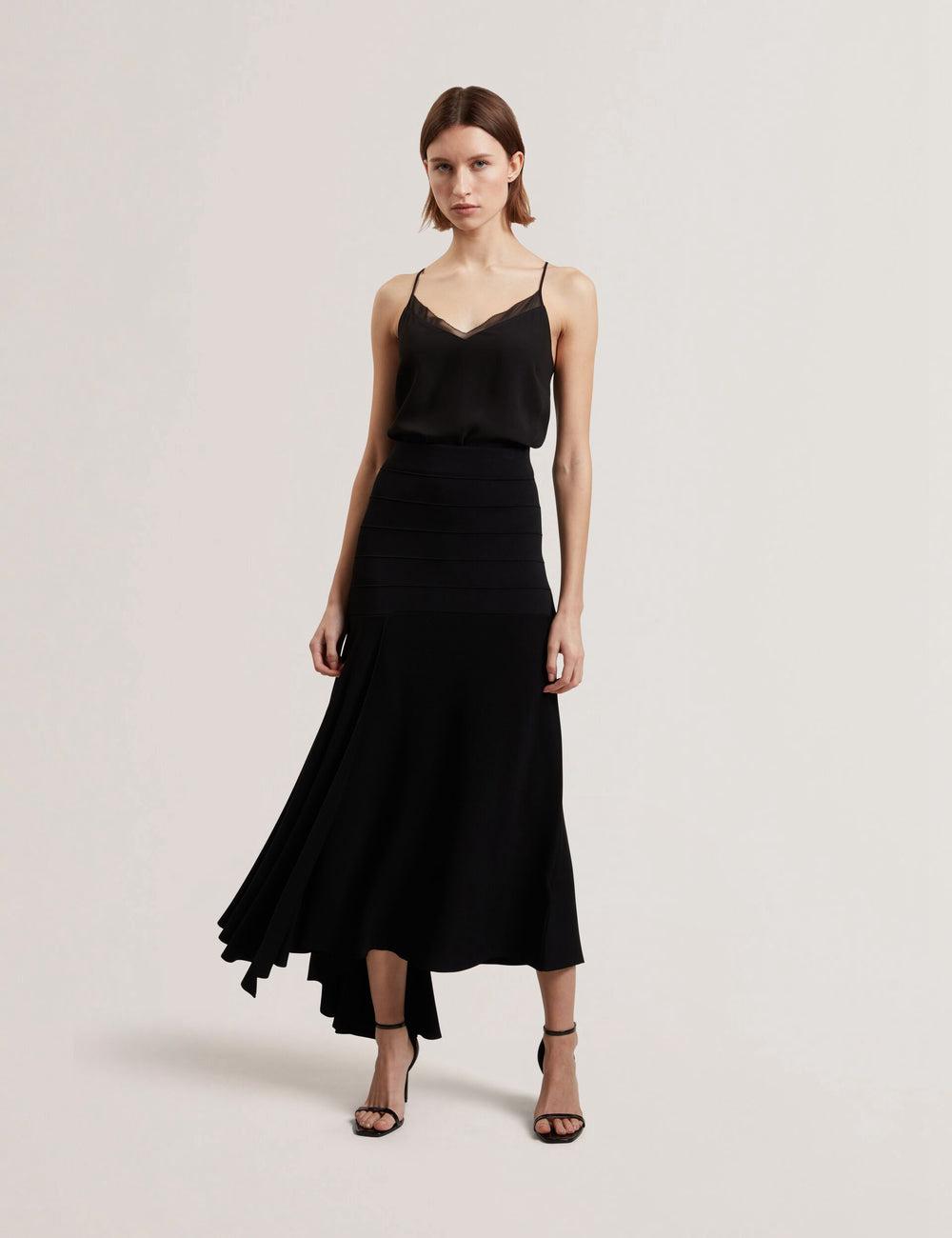 Black Ted Baker LAURRIE - Asymmetric Waterfall Hem Knitted Women Midi Skirts | SG  9436-KRIQW