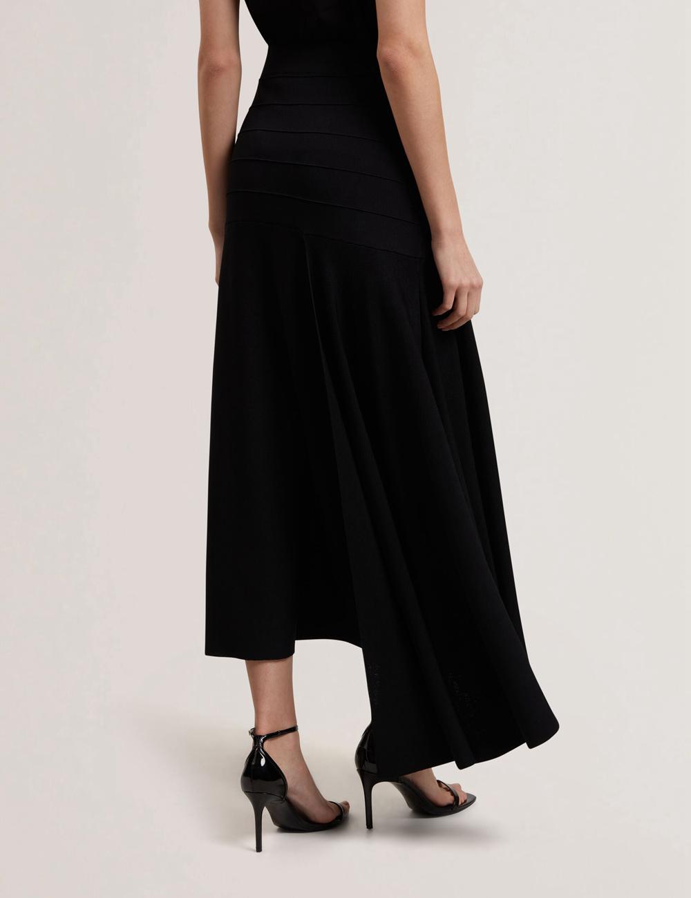 Black Ted Baker LAURRIE - Asymmetric Waterfall Hem Knitted Women Midi Skirts | SG  9436-KRIQW