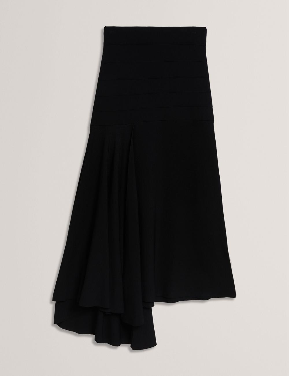 Black Ted Baker LAURRIE - Asymmetric Waterfall Hem Knitted Women Midi Skirts | SG  9436-KRIQW