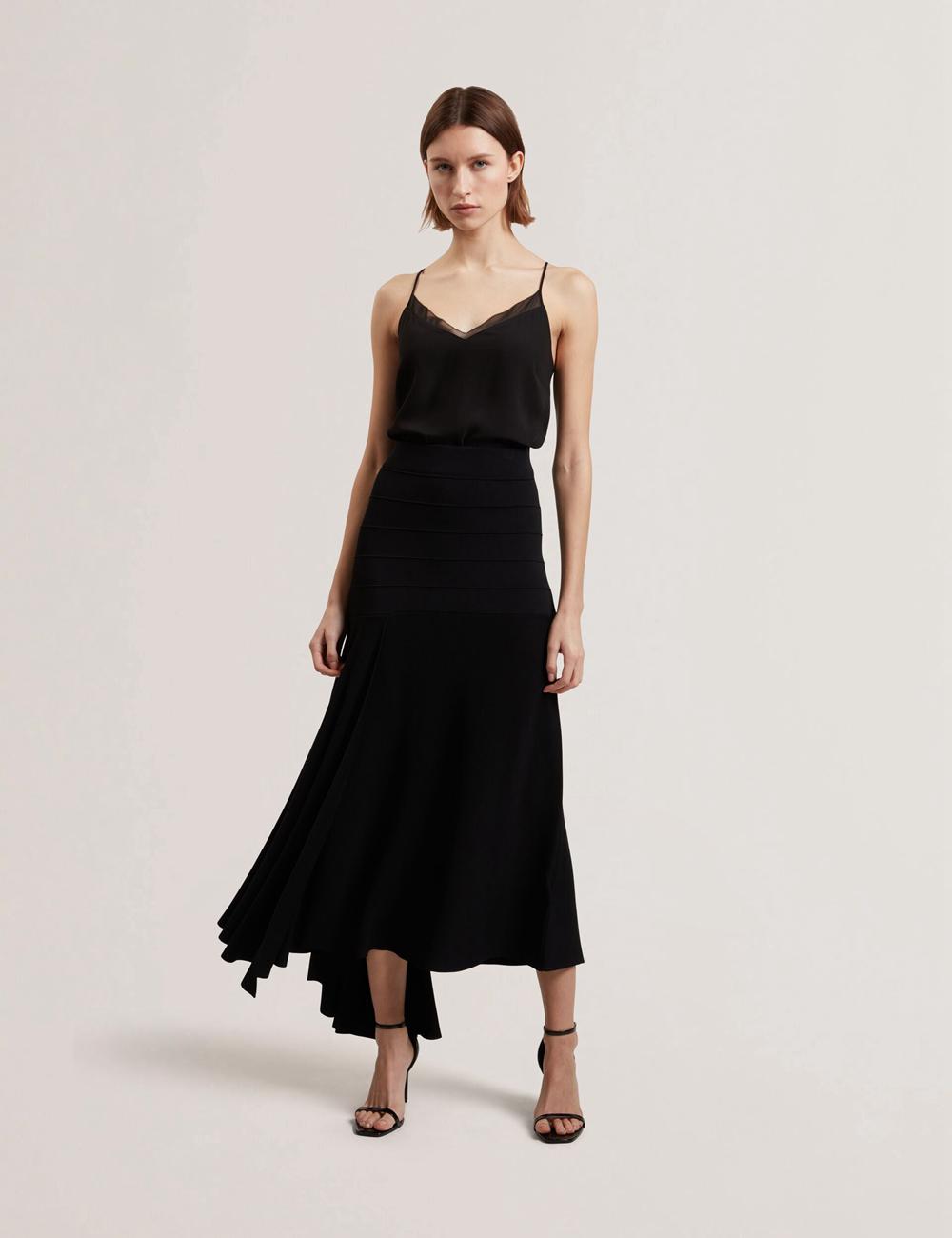 Black Ted Baker LAURRIE - Asymmetric Waterfall Hem Knitted Women Midi Skirts | SG  9436-KRIQW