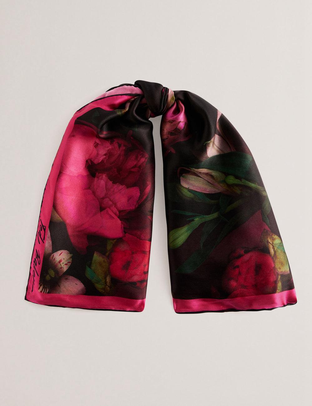 Black Ted Baker LEEEAA - Printed Silk Satin Square Women Scarves | SG  0196-EGAMF