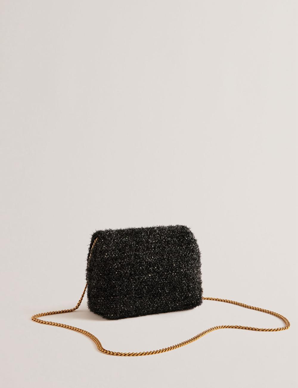 Black Ted Baker LIYLAH - Metallic Tinsel Fold Over Women Crossbody Bags | SG  3580-BMWOC