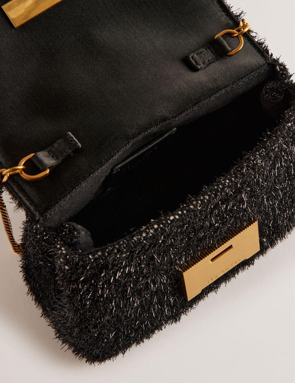 Black Ted Baker LIYLAH - Metallic Tinsel Fold Over Women Crossbody Bags | SG  3580-BMWOC