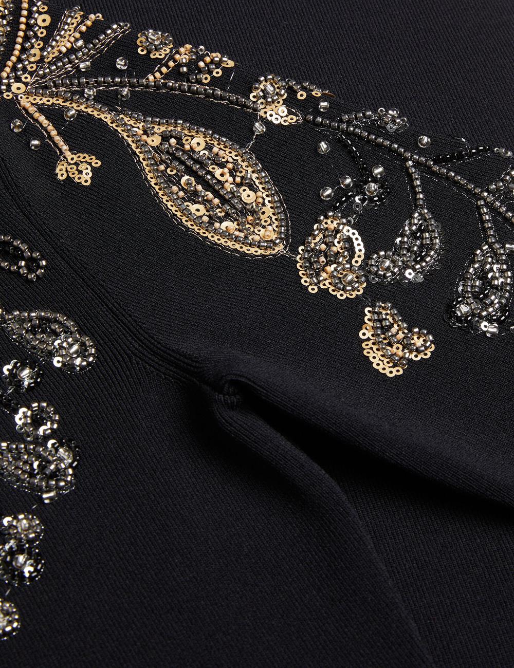 Black Ted Baker LIZYYY - One Shoulder Embellished Knit Women Midi Dresses | SG  8795-INUFG
