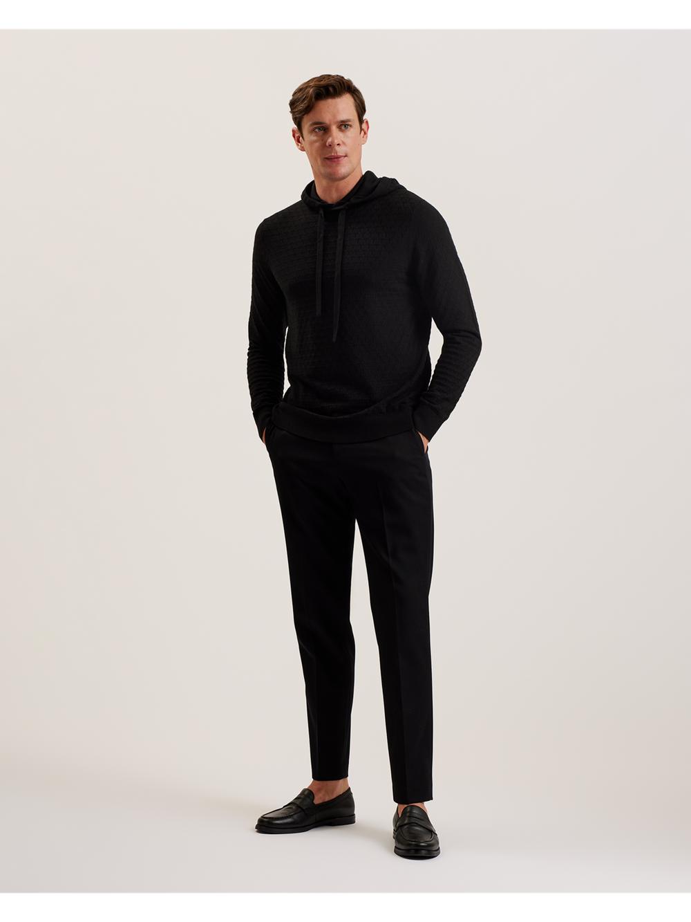 Black Ted Baker LOULAR - Textured T Knit Wool Blend Men Hoodies | SG  3257-BCIPG