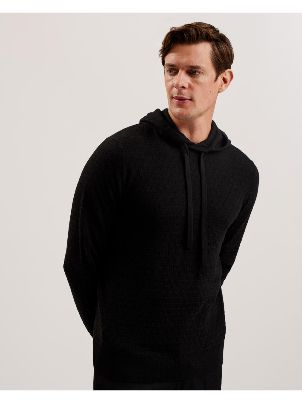 Black Ted Baker LOULAR - Textured T Knit Wool Blend Men Hoodies | SG  3257-BCIPG
