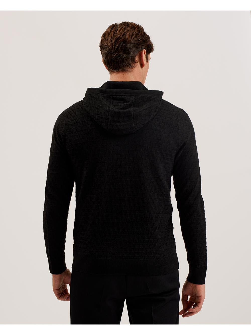Black Ted Baker LOULAR - Textured T Knit Wool Blend Men Hoodies | SG  3257-BCIPG