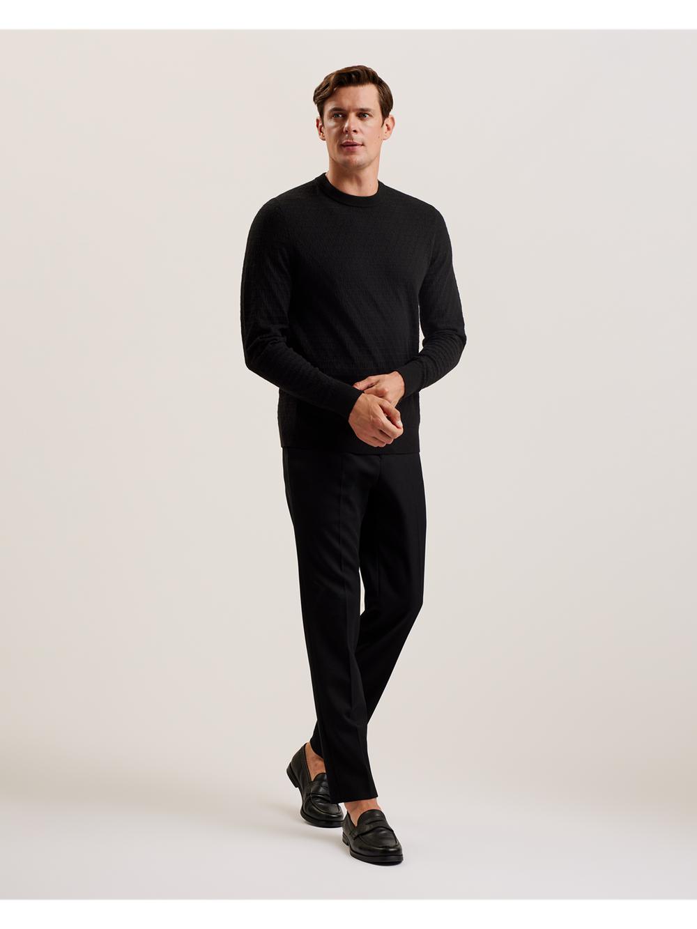 Black Ted Baker LOUNG - Textured T Knit Crew Neck Men Jumpers | SG  6137-AIWGY