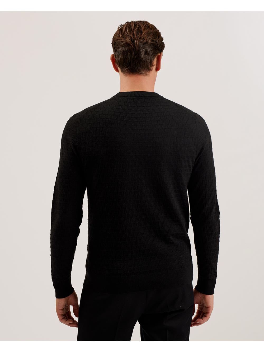 Black Ted Baker LOUNG - Textured T Knit Crew Neck Men Jumpers | SG  6137-AIWGY