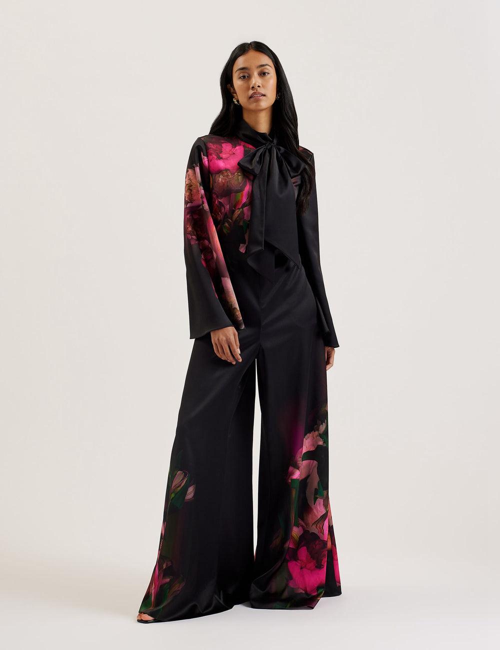 Black Ted Baker LOUSIOS - Printed Neck Wide Leg Women Jumpsuits | SG  9168-HSQKE