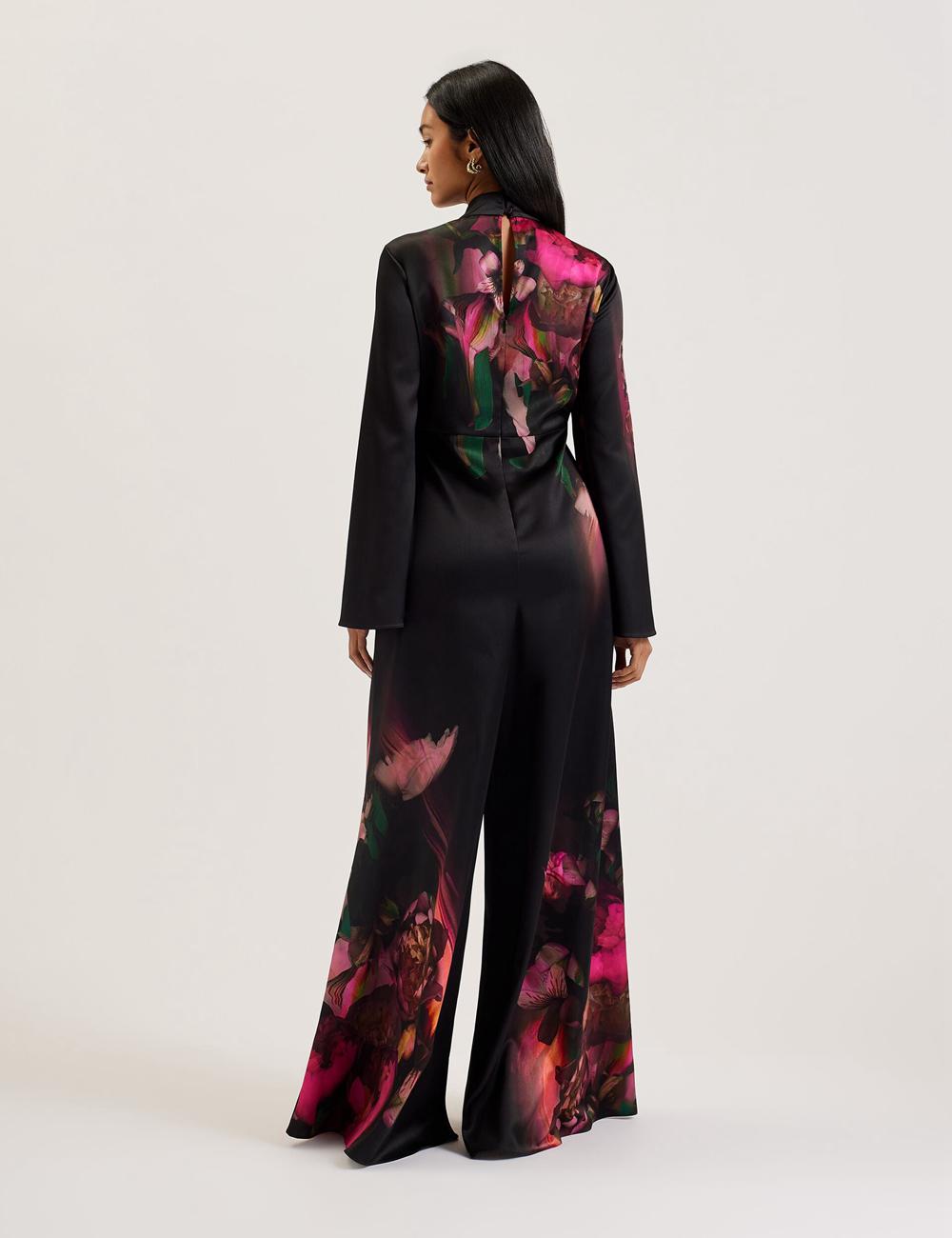Black Ted Baker LOUSIOS - Printed Neck Wide Leg Women Jumpsuits | SG  9168-HSQKE