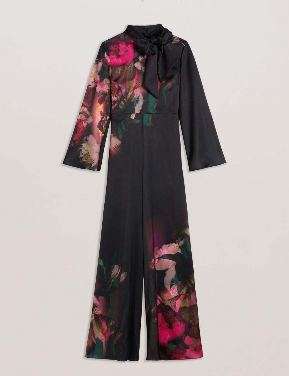 Black Ted Baker LOUSIOS - Printed Neck Wide Leg Women Jumpsuits | SG  9168-HSQKE