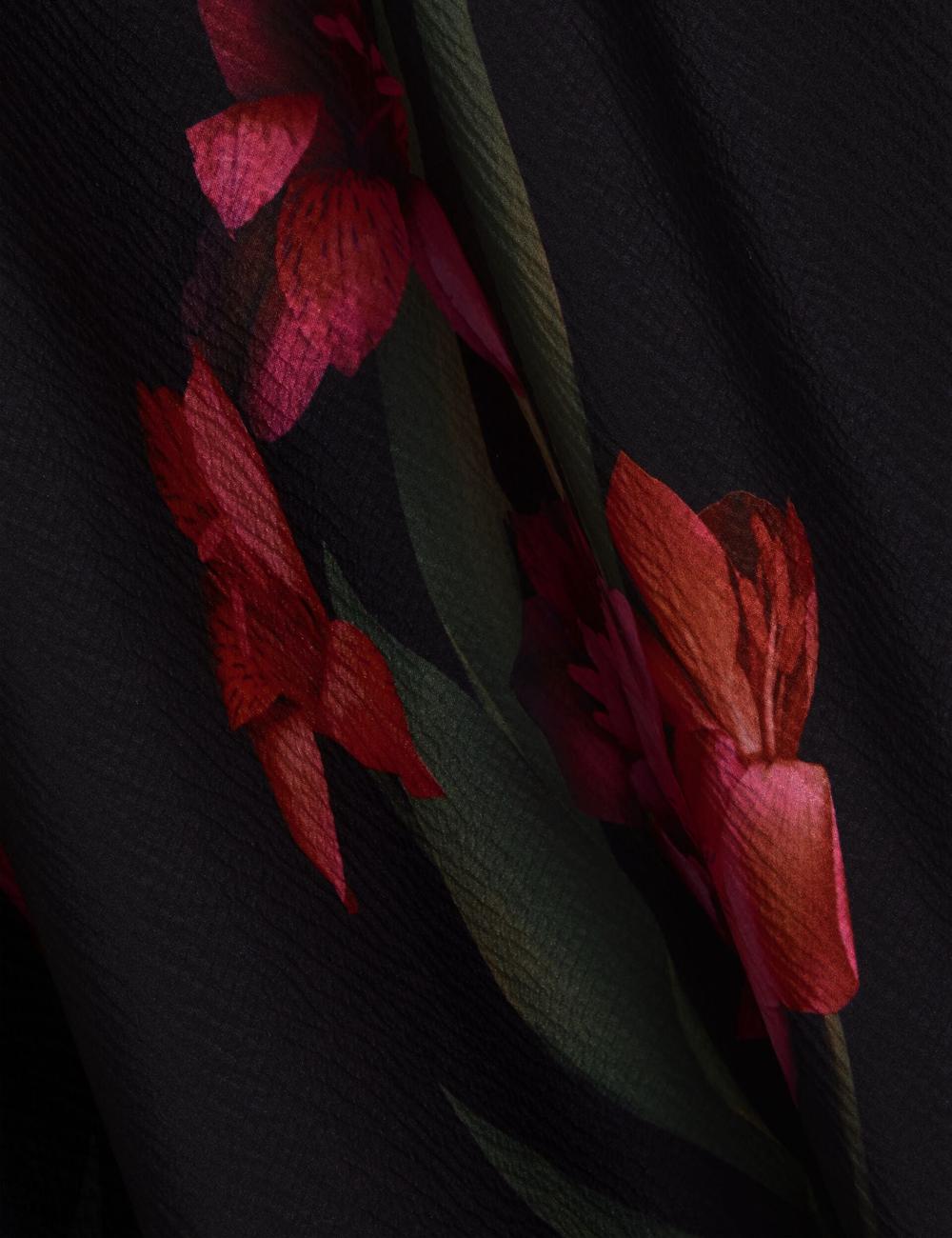 Black Ted Baker LUCERN - Floral Satin Off Shoulder Bias Women Midi Dresses | SG  8053-MGKHV