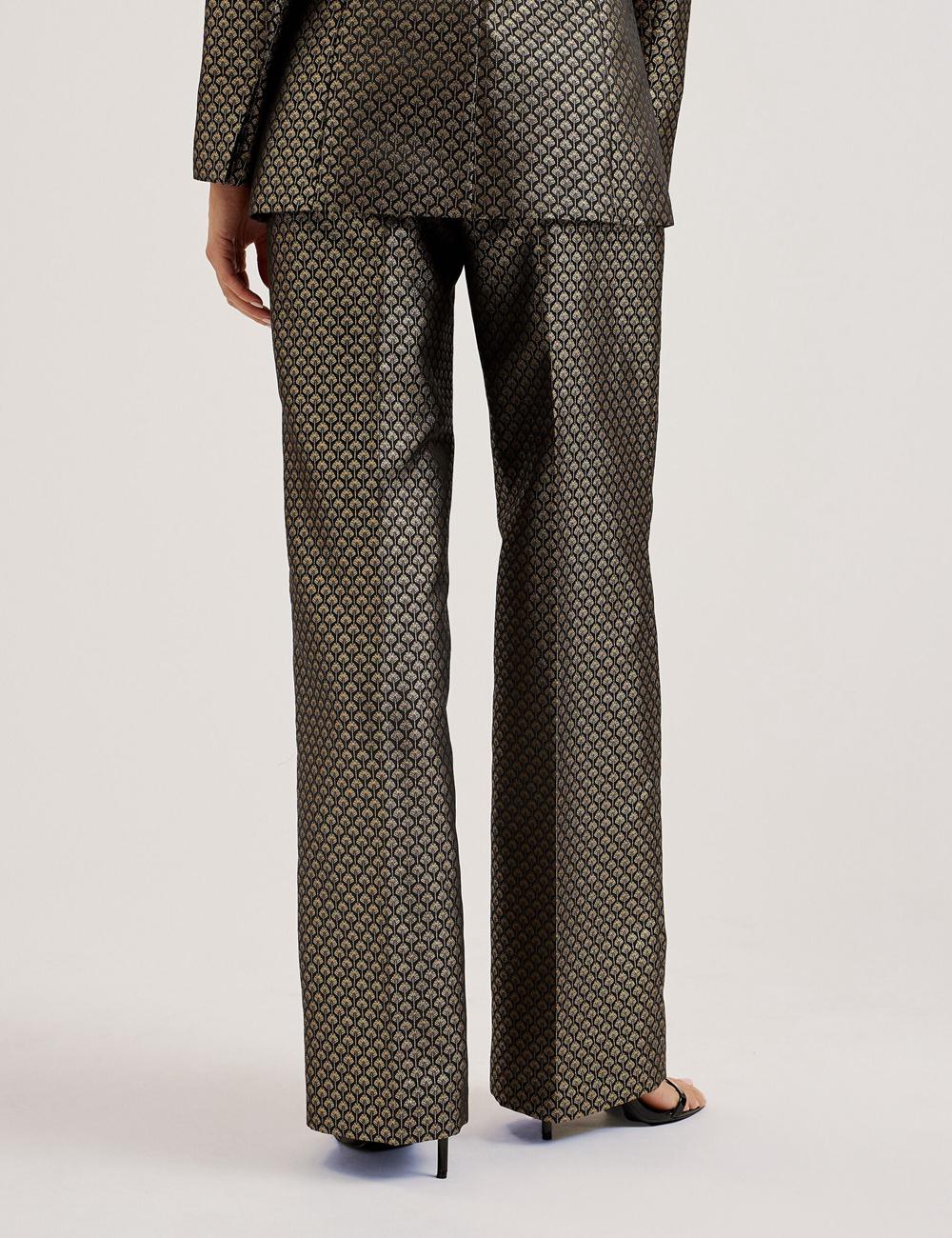 Black Ted Baker MANGUT - Metallic Jacquard Wide Leg Tailored Women Trousers | SG  6749-BSHPF
