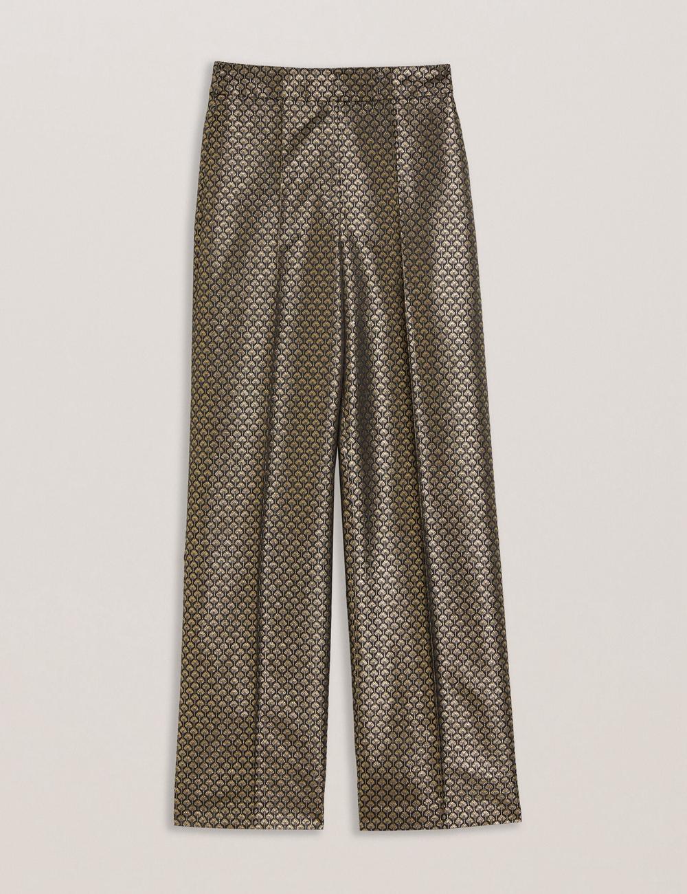 Black Ted Baker MANGUT - Metallic Jacquard Wide Leg Tailored Women Trousers | SG  6749-BSHPF