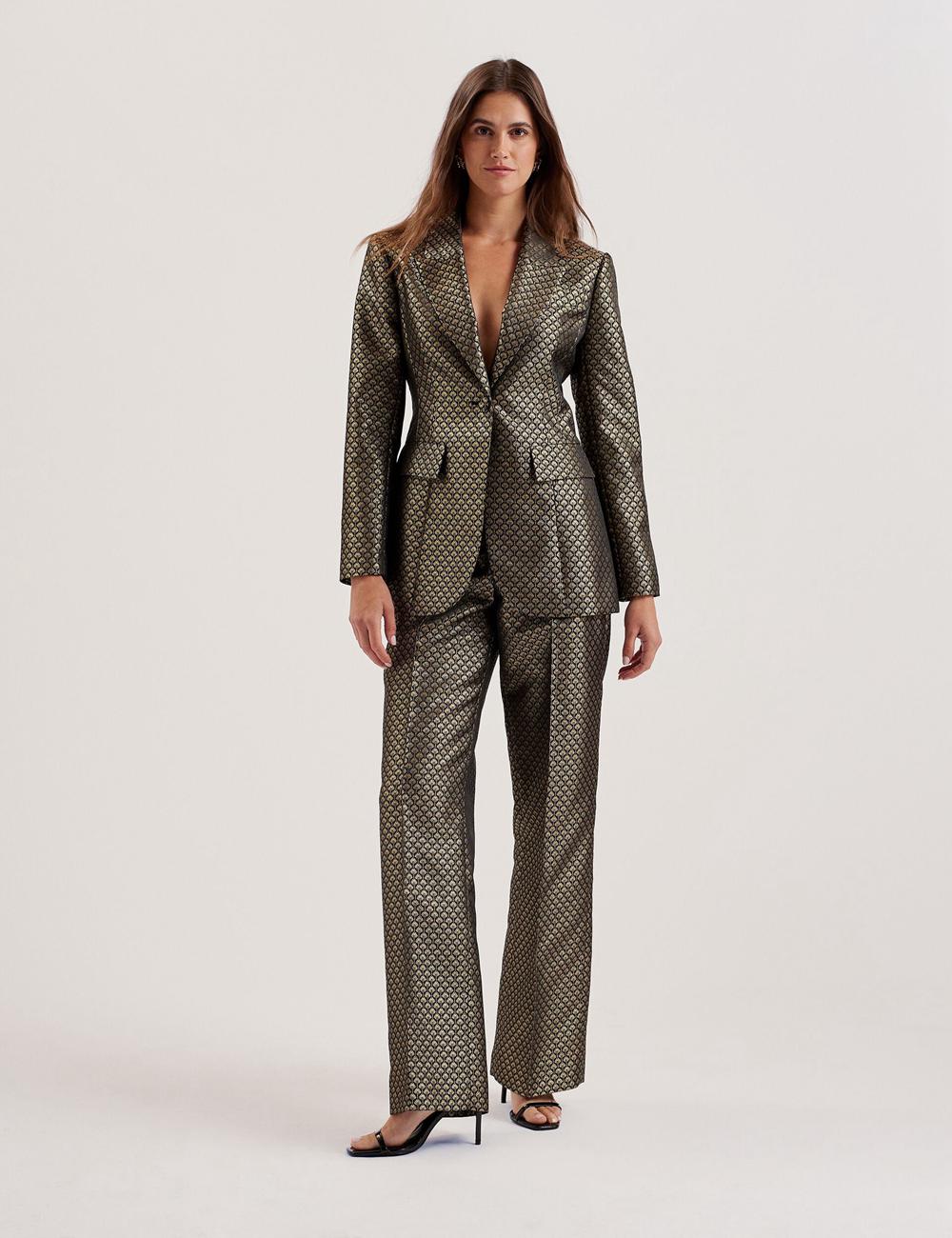 Black Ted Baker MANGUT - Metallic Jacquard Wide Leg Tailored Women Trousers | SG  6749-BSHPF
