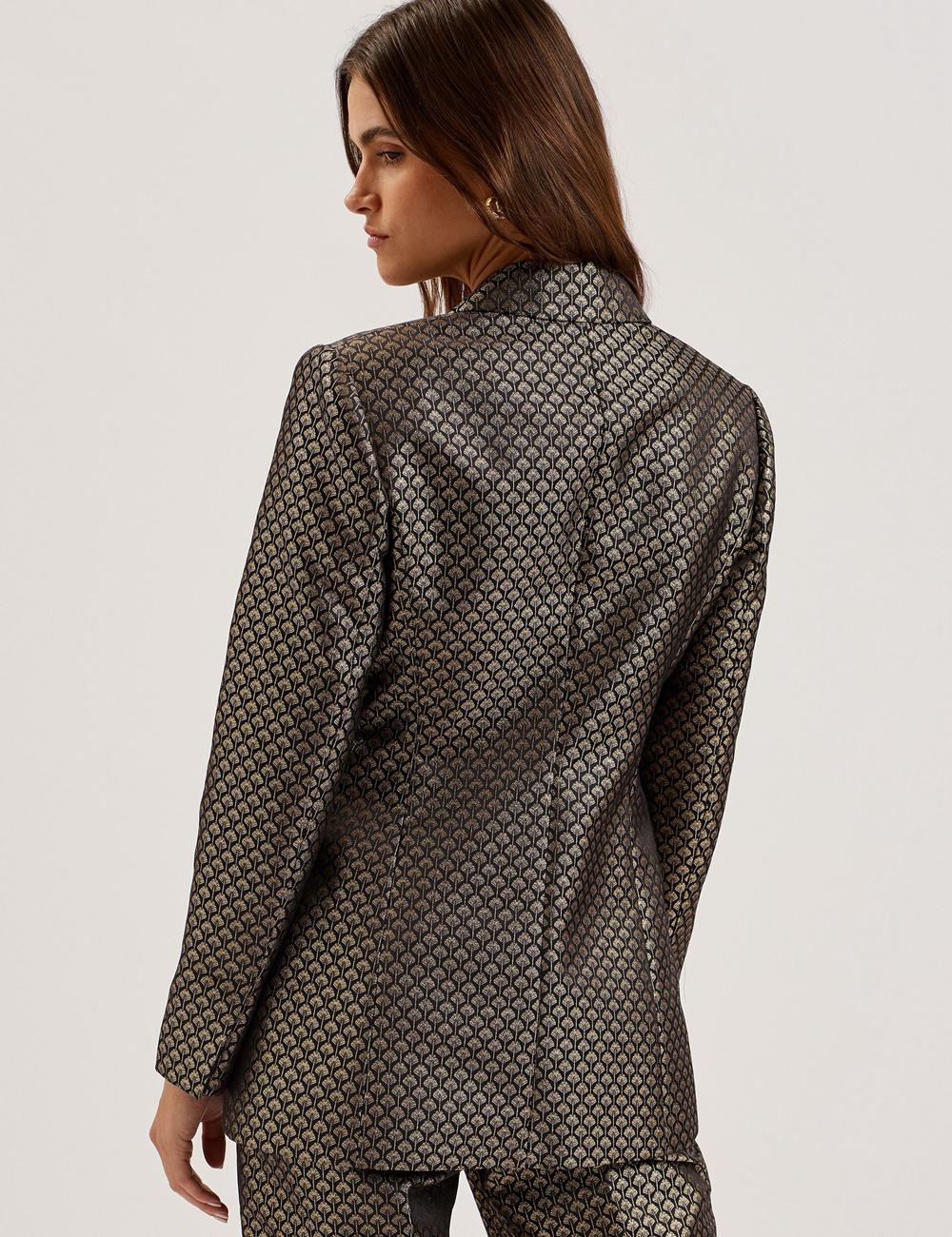 Black Ted Baker MANGU - Tailored Metallic Jacquard Fitted Women Blazers | SG  8475-ESIWF