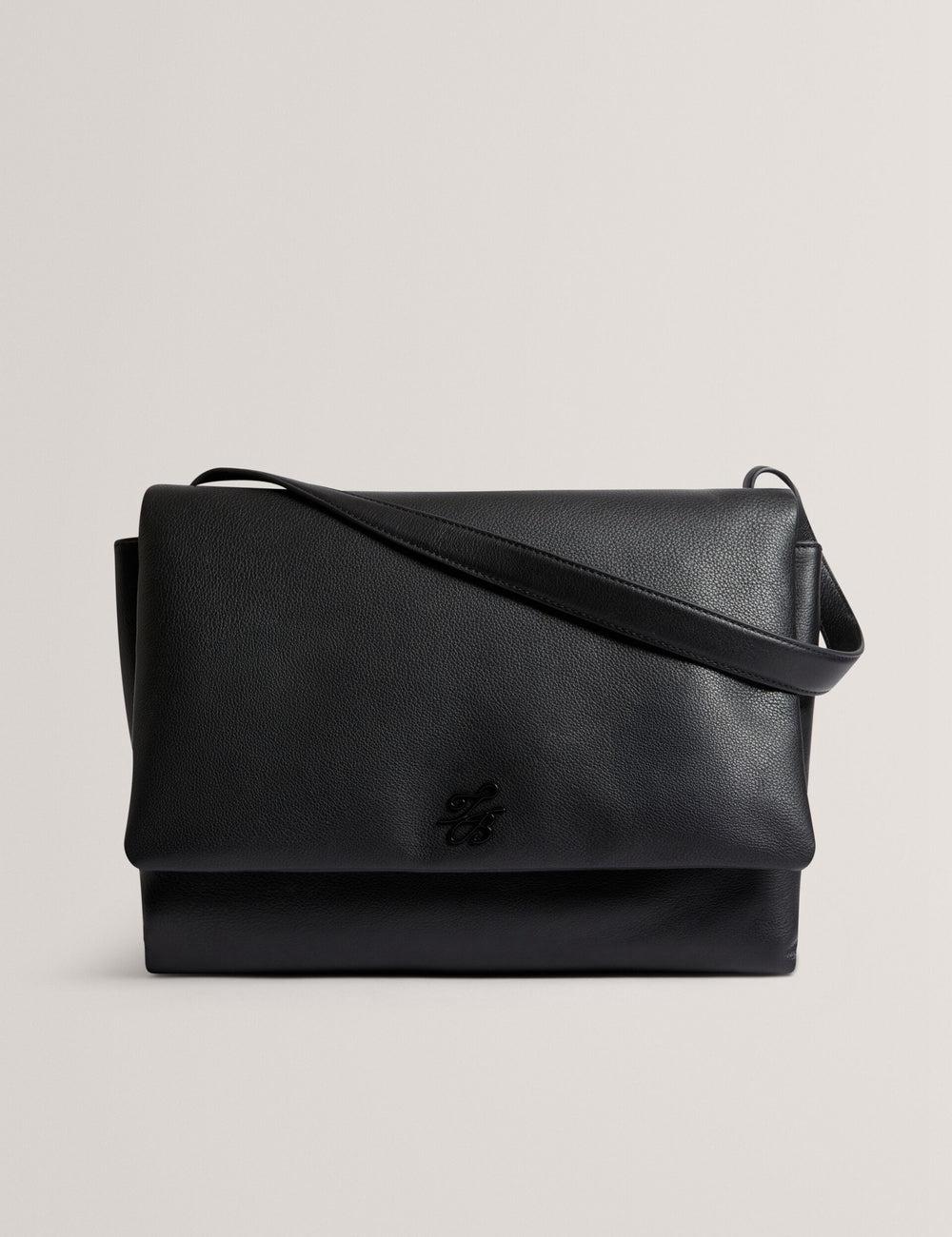 Black Ted Baker MARGOU - Padded Leather Large Fold Over Women Shoulder Bags | SG  9056-ZTKUF